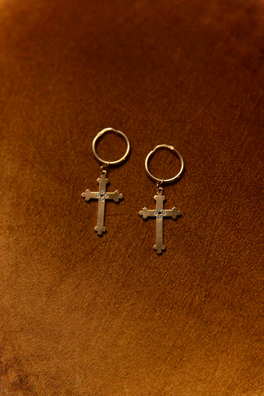 Gold Cross Earrings with crystals